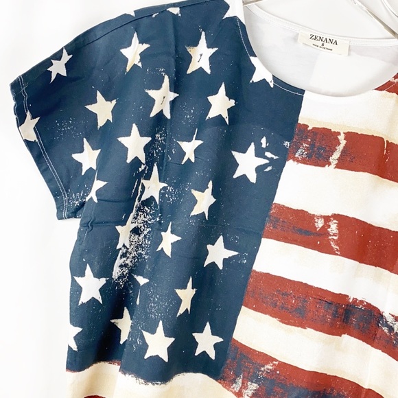 Zenana American Flag Print Short Sleeve Top - Picture 5 of 14